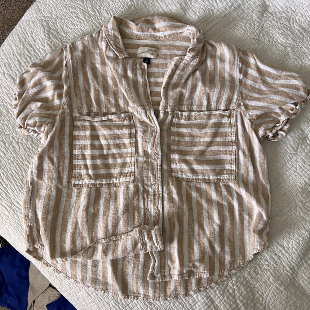Universal Thread Beige and White Striped Button-Down Shirt